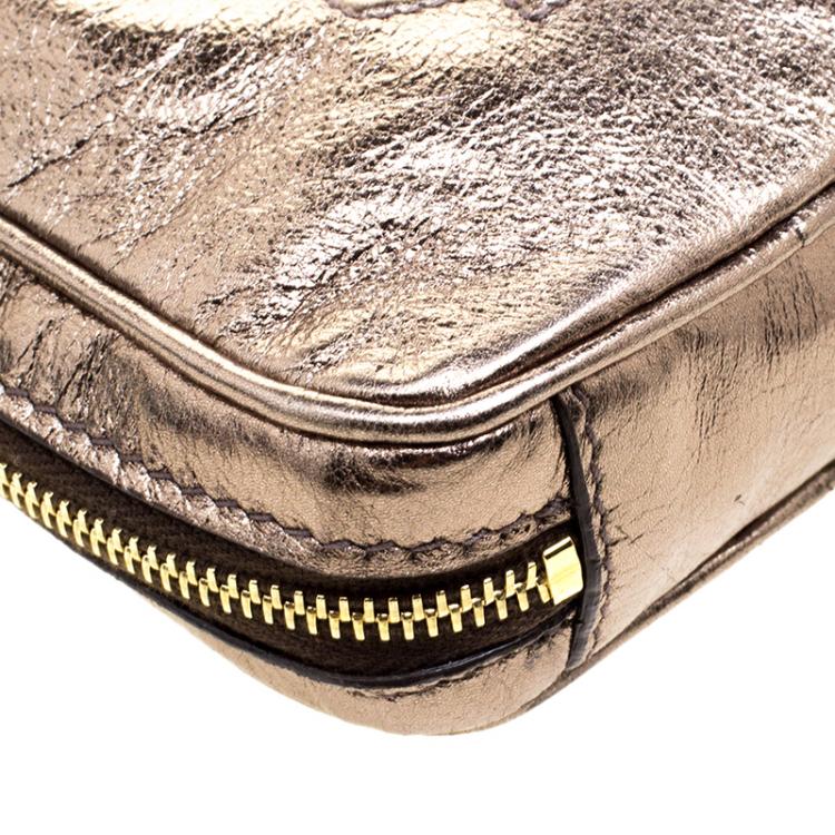 Pre Owned Saint Laurent Bronze Leather Mini Belle de Jour Wristlet Bag