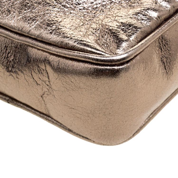 Pre Owned Saint Laurent Bronze Leather Mini Belle de Jour Wristlet Bag
