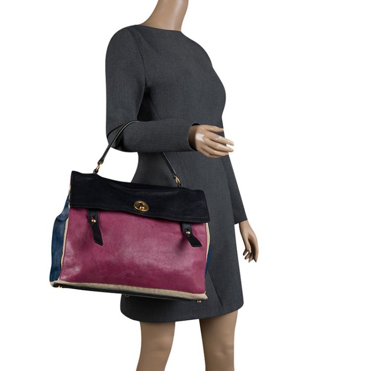 Pre Owned Saint Laurent Multicolor Leather and Canvas Large Muse Two Satchel
