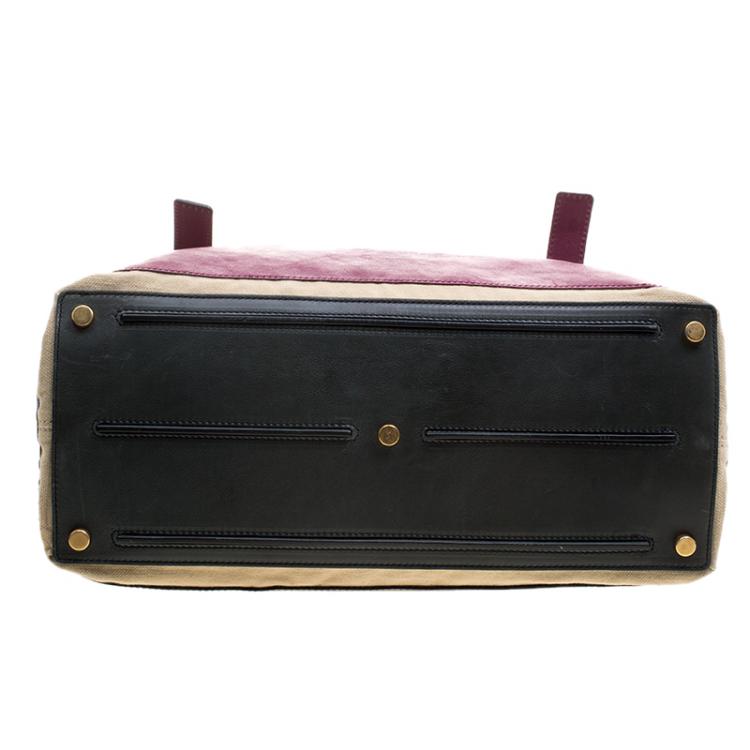 Pre Owned Saint Laurent Multicolor Leather and Canvas Large Muse Two Satchel