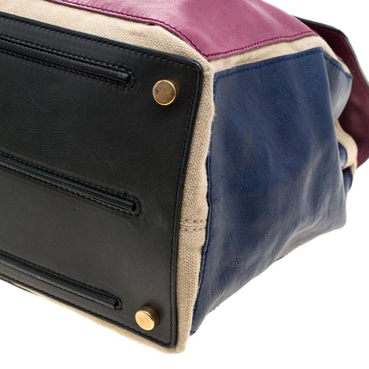 Pre Owned Saint Laurent Multicolor Leather and Canvas Large Muse Two Satchel