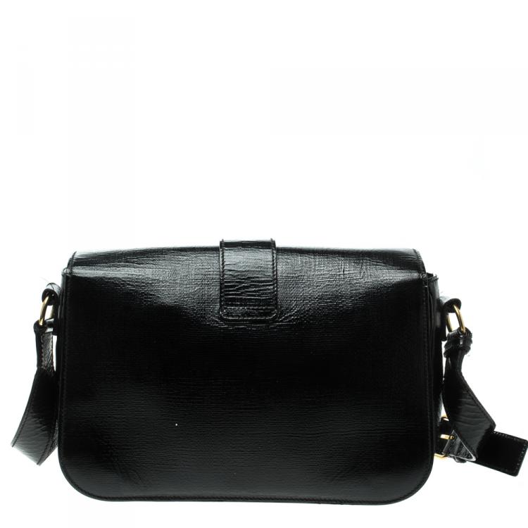 Pre Owned Saint Laurent Black Textured Patent Leather Large Chyc Shoulder Bag