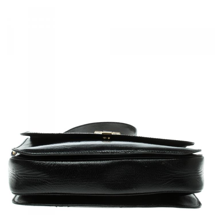 Pre Owned Saint Laurent Black Textured Patent Leather Large Chyc Shoulder Bag