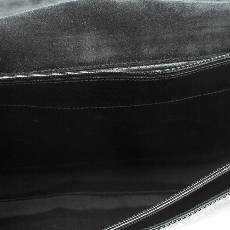 Pre Owned Saint Laurent Black Textured Patent Leather Large Chyc Shoulder Bag