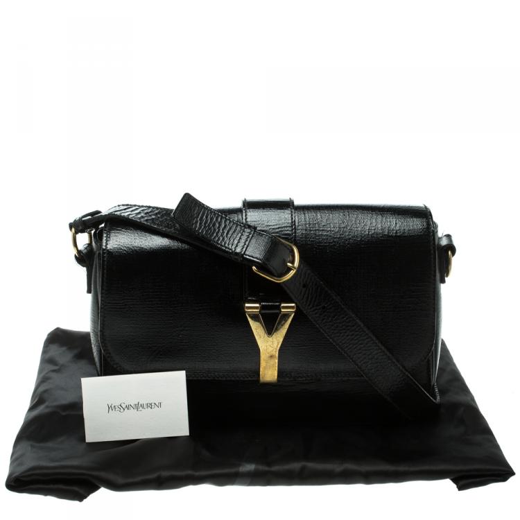 Pre Owned Saint Laurent Black Textured Patent Leather Large Chyc Shoulder Bag