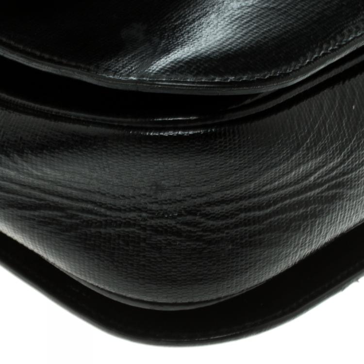 Pre Owned Saint Laurent Black Textured Patent Leather Large Chyc Shoulder Bag