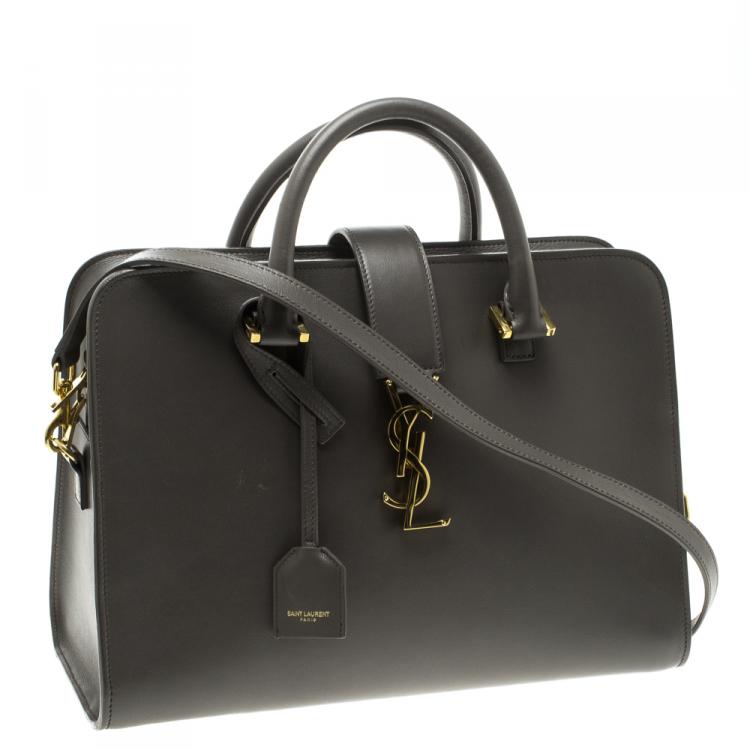 Pre Owned Saint Laurent Grey Leather Small Monogramme Cabas Tote