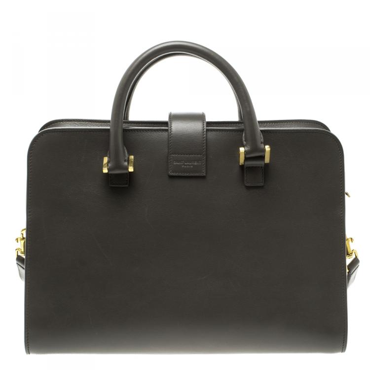 Pre Owned Saint Laurent Grey Leather Small Monogramme Cabas Tote