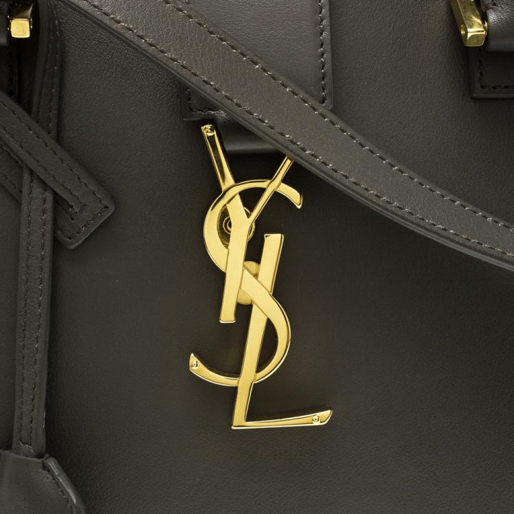 Pre Owned Saint Laurent Grey Leather Small Monogramme Cabas Tote