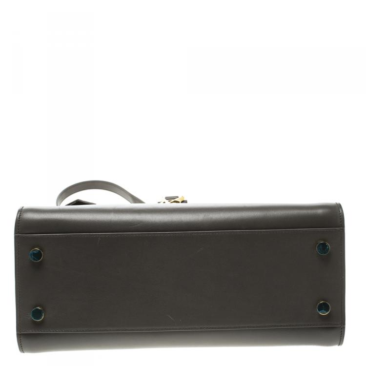 Pre Owned Saint Laurent Grey Leather Small Monogramme Cabas Tote