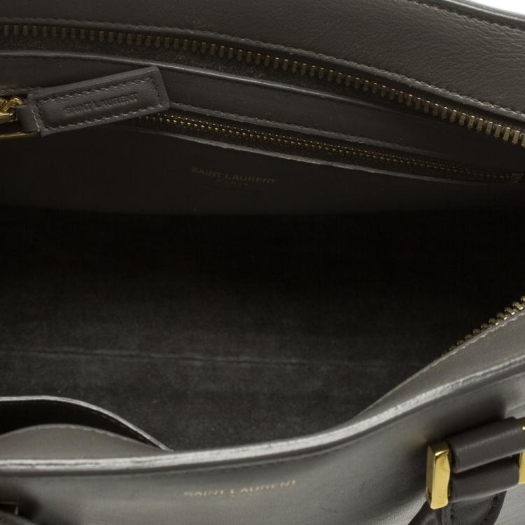 Pre Owned Saint Laurent Grey Leather Small Monogramme Cabas Tote