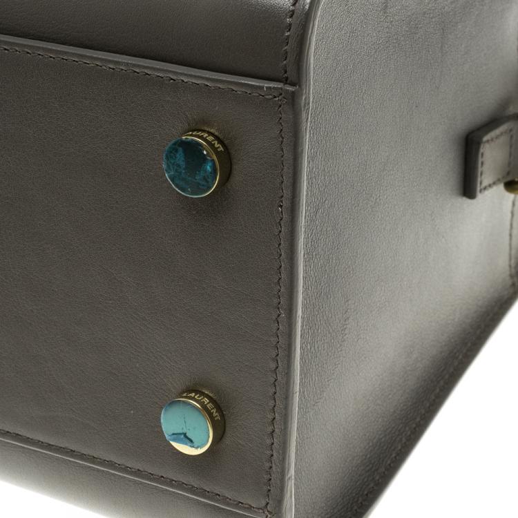 Pre Owned Saint Laurent Grey Leather Small Monogramme Cabas Tote