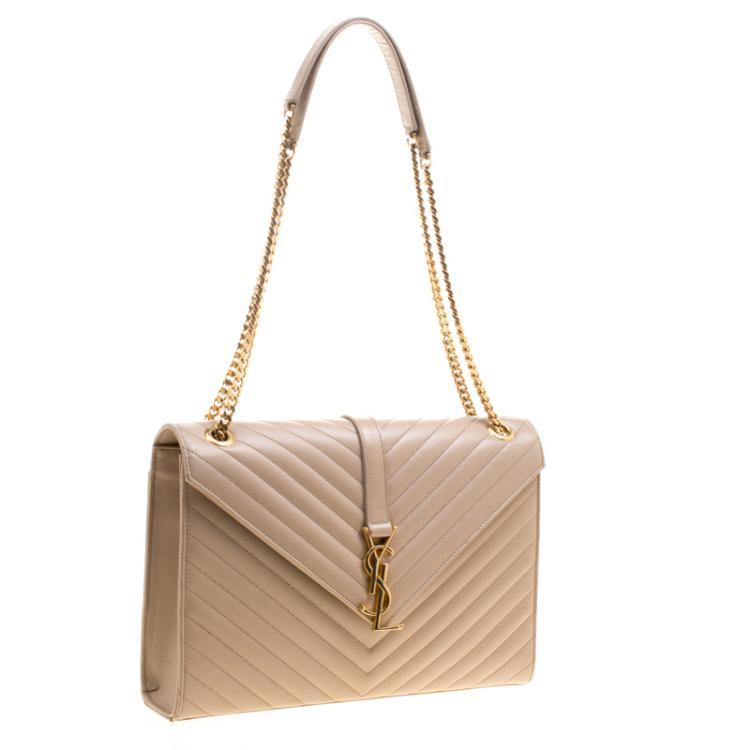 Pre Owned Saint Laurent Light Brown Matelasse Leather Cassandre Shoulder Bag