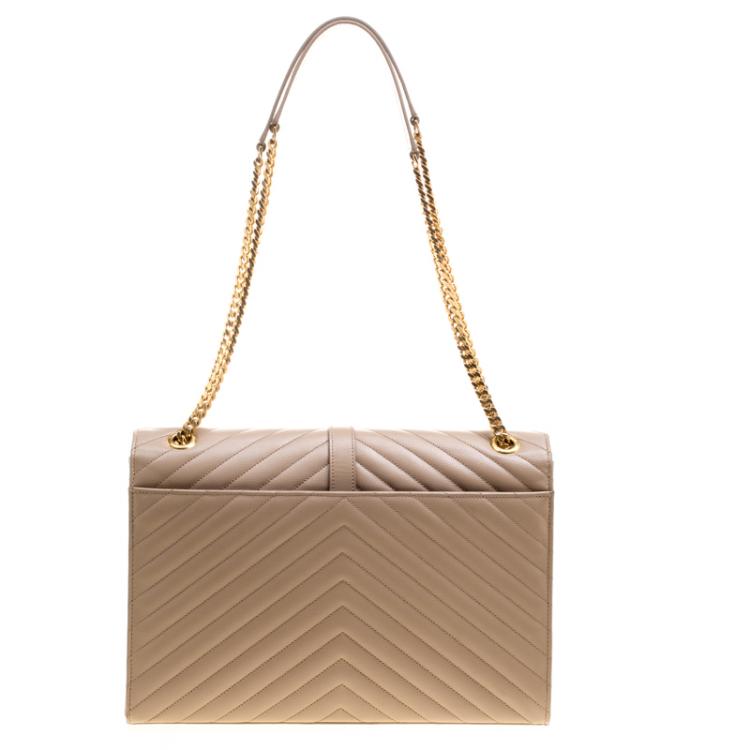 Pre Owned Saint Laurent Light Brown Matelasse Leather Cassandre Shoulder Bag
