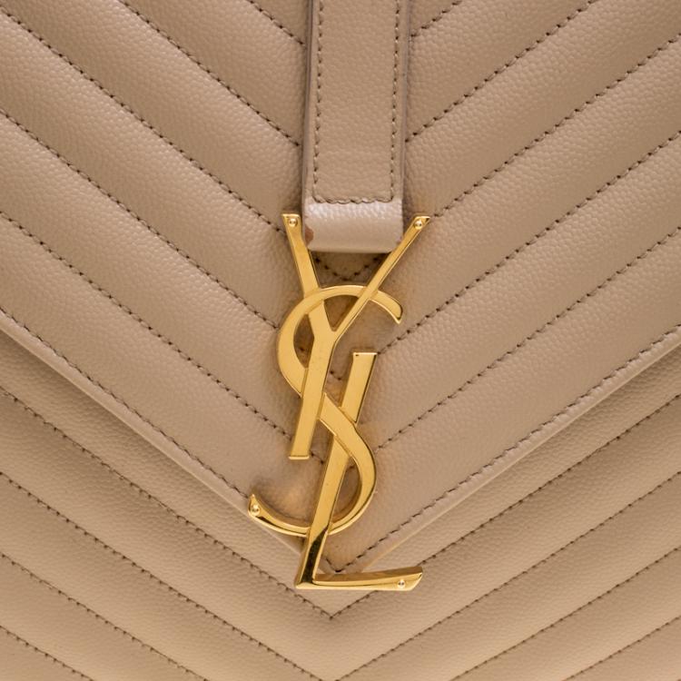 Pre Owned Saint Laurent Light Brown Matelasse Leather Cassandre Shoulder Bag