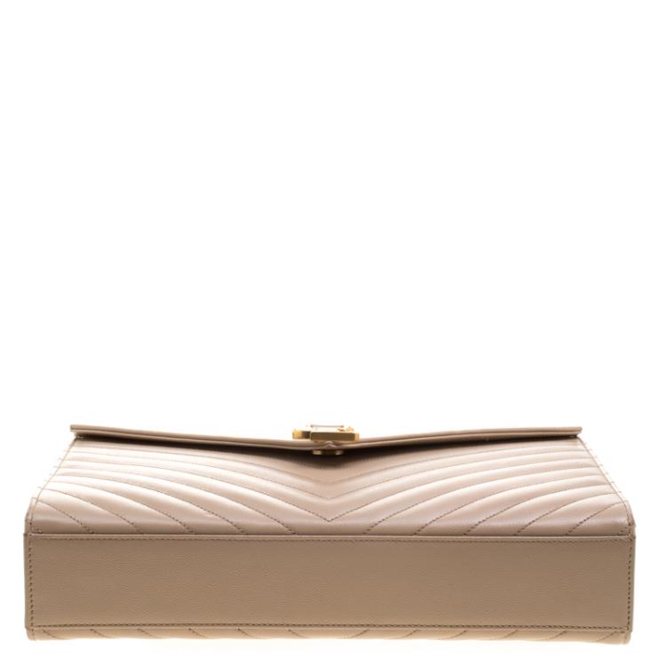 Pre Owned Saint Laurent Light Brown Matelasse Leather Cassandre Shoulder Bag