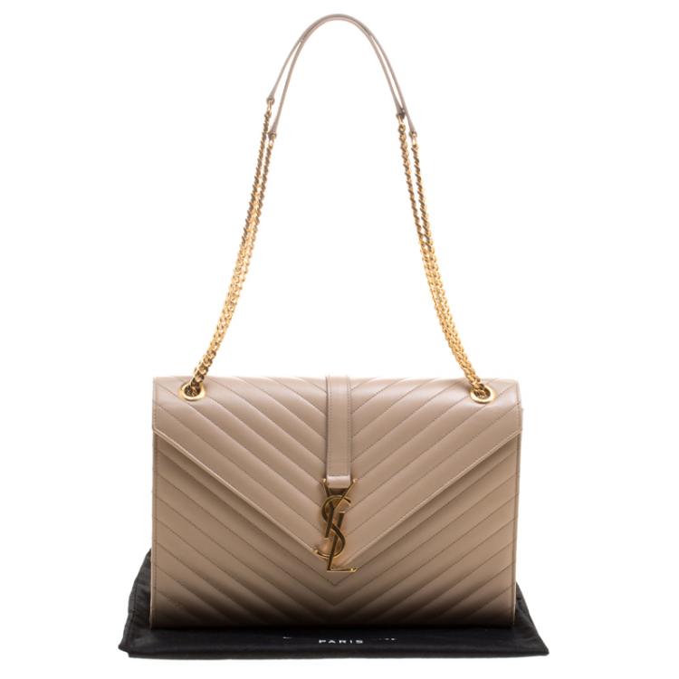 Pre Owned Saint Laurent Light Brown Matelasse Leather Cassandre Shoulder Bag