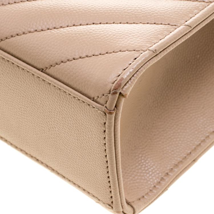 Pre Owned Saint Laurent Light Brown Matelasse Leather Cassandre Shoulder Bag