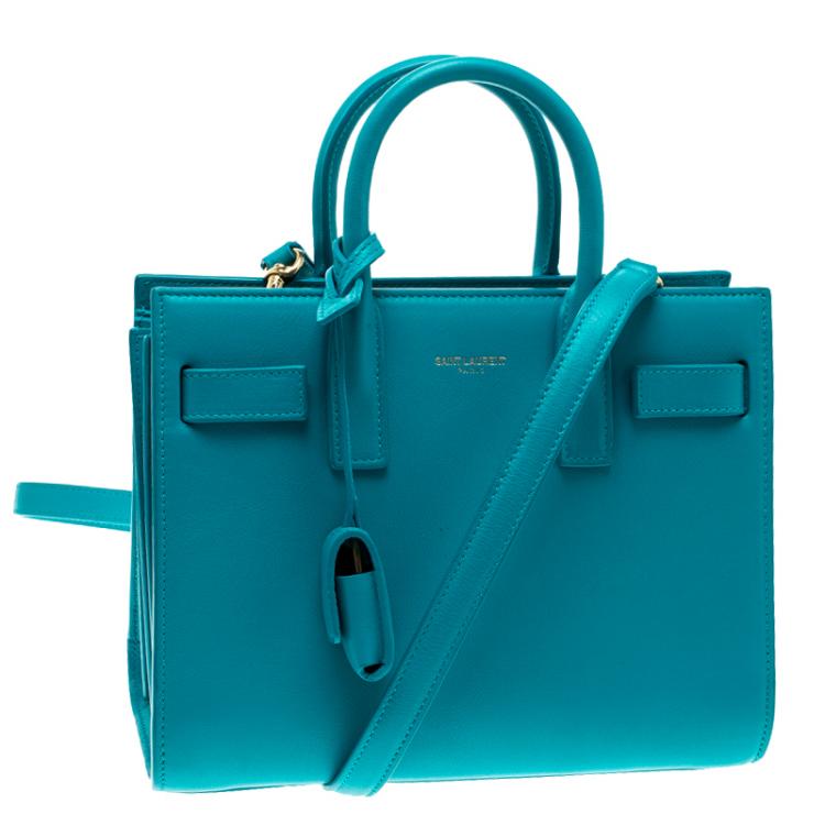 Pre Owned Saint Laurent Turquoise Leather Nano Classic Sac De Jour Tote