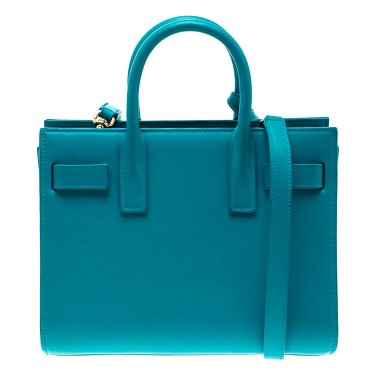 Pre Owned Saint Laurent Turquoise Leather Nano Classic Sac De Jour Tote