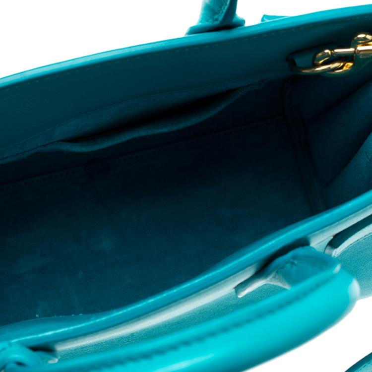 Pre Owned Saint Laurent Turquoise Leather Nano Classic Sac De Jour Tote
