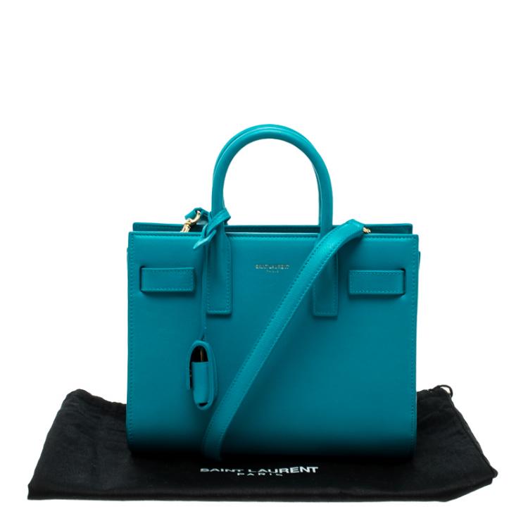 Pre Owned Saint Laurent Turquoise Leather Nano Classic Sac De Jour Tote