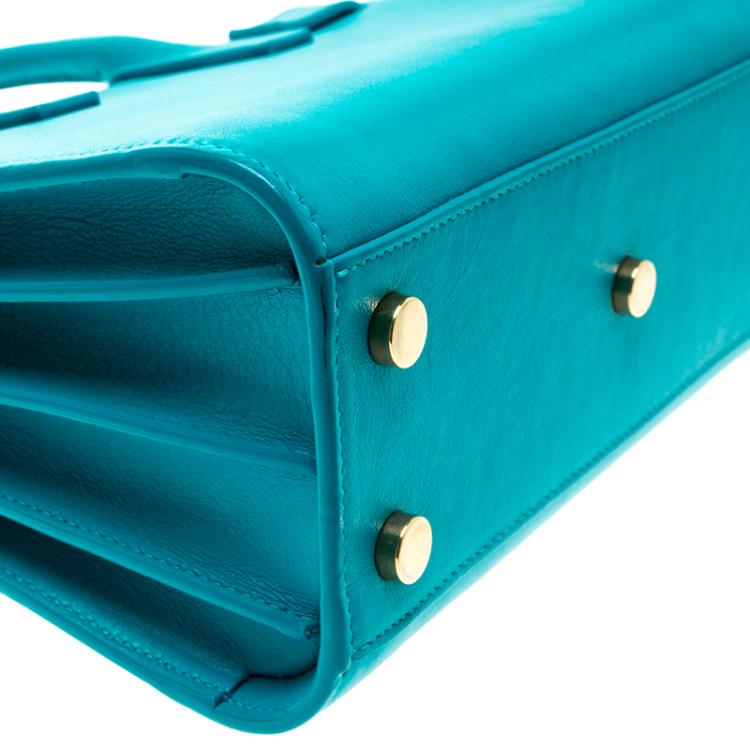 Pre Owned Saint Laurent Turquoise Leather Nano Classic Sac De Jour Tote