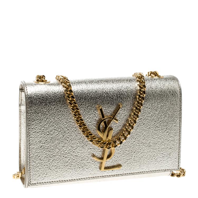 Pre Owned Saint Laurent Metallic Gold Leather Monogram Small Shoulder Bag
