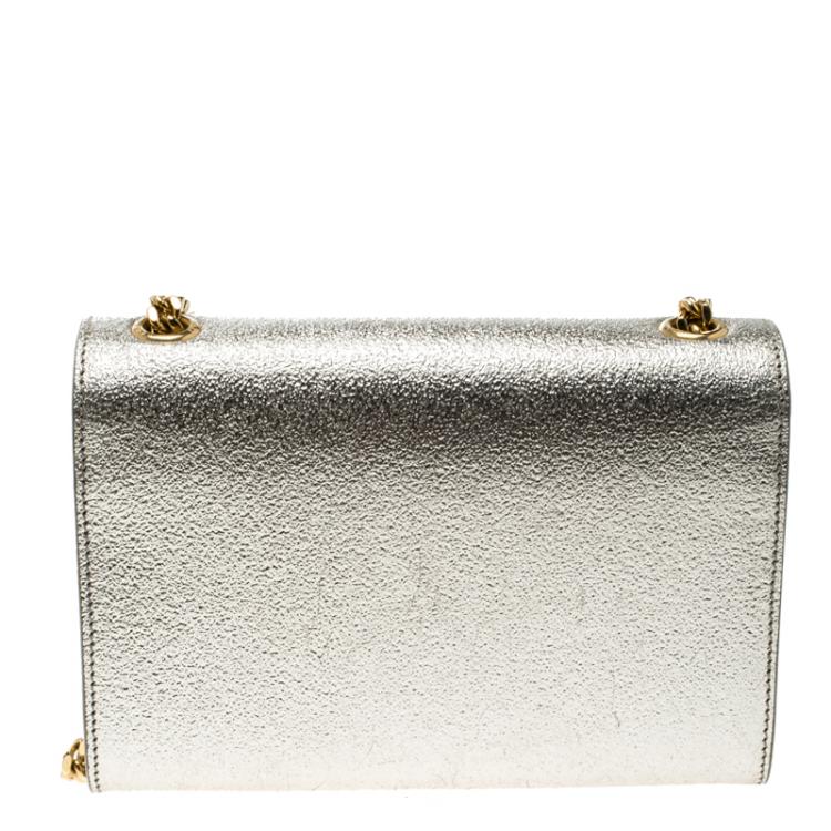 Pre Owned Saint Laurent Metallic Gold Leather Monogram Small Shoulder Bag