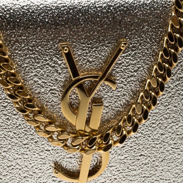 Pre Owned Saint Laurent Metallic Gold Leather Monogram Small Shoulder Bag