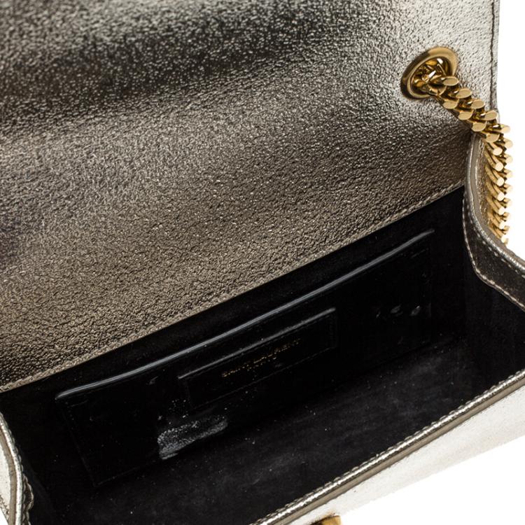 Pre Owned Saint Laurent Metallic Gold Leather Monogram Small Shoulder Bag