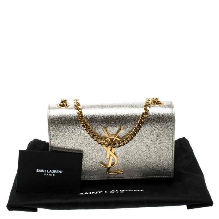 Pre Owned Saint Laurent Metallic Gold Leather Monogram Small Shoulder Bag