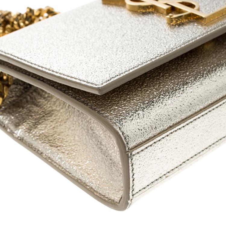 Pre Owned Saint Laurent Metallic Gold Leather Monogram Small Shoulder Bag