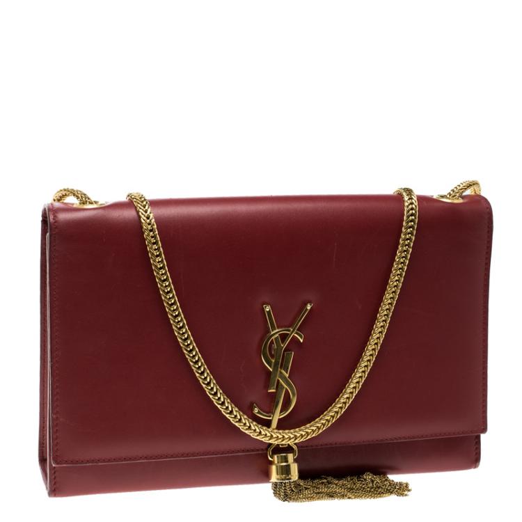 Pre Owned Saint Laurent Red Leather Kate Monogram Tassel Shoulder Bag