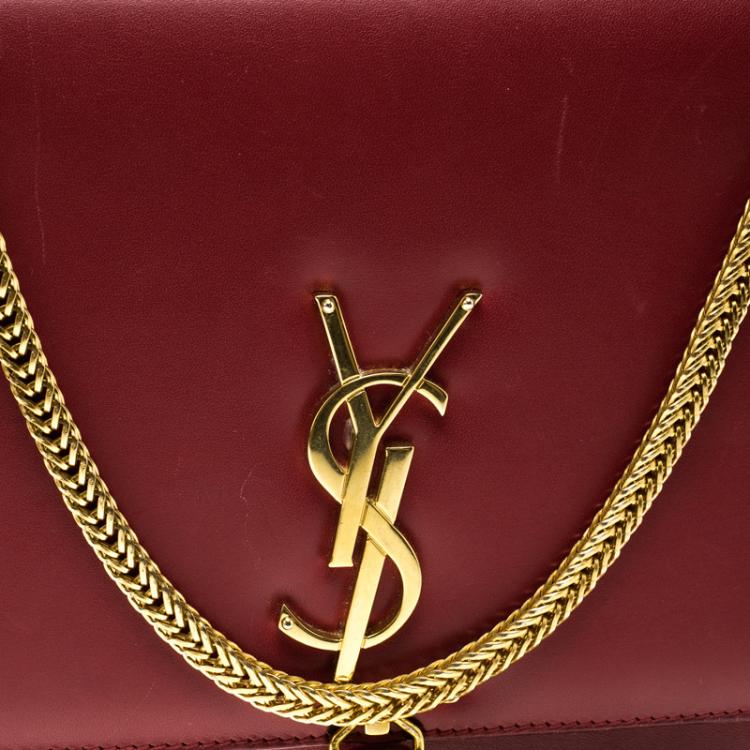 Pre Owned Saint Laurent Red Leather Kate Monogram Tassel Shoulder Bag