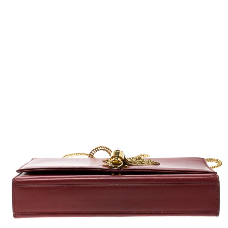 Pre Owned Saint Laurent Red Leather Kate Monogram Tassel Shoulder Bag