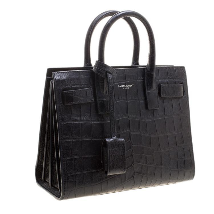 Pre Owned Saint Laurent Black Croc Embossed Leather Nano Classic Sac De Jour Tote