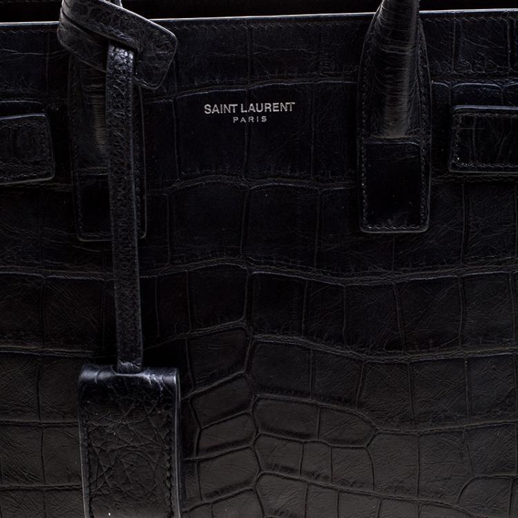 Pre Owned Saint Laurent Black Croc Embossed Leather Nano Classic Sac De Jour Tote