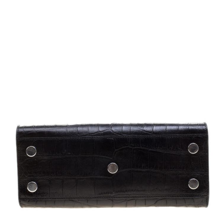 Pre Owned Saint Laurent Black Croc Embossed Leather Nano Classic Sac De Jour Tote