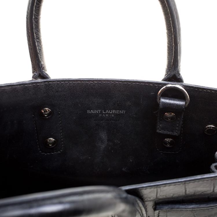 Pre Owned Saint Laurent Black Croc Embossed Leather Nano Classic Sac De Jour Tote