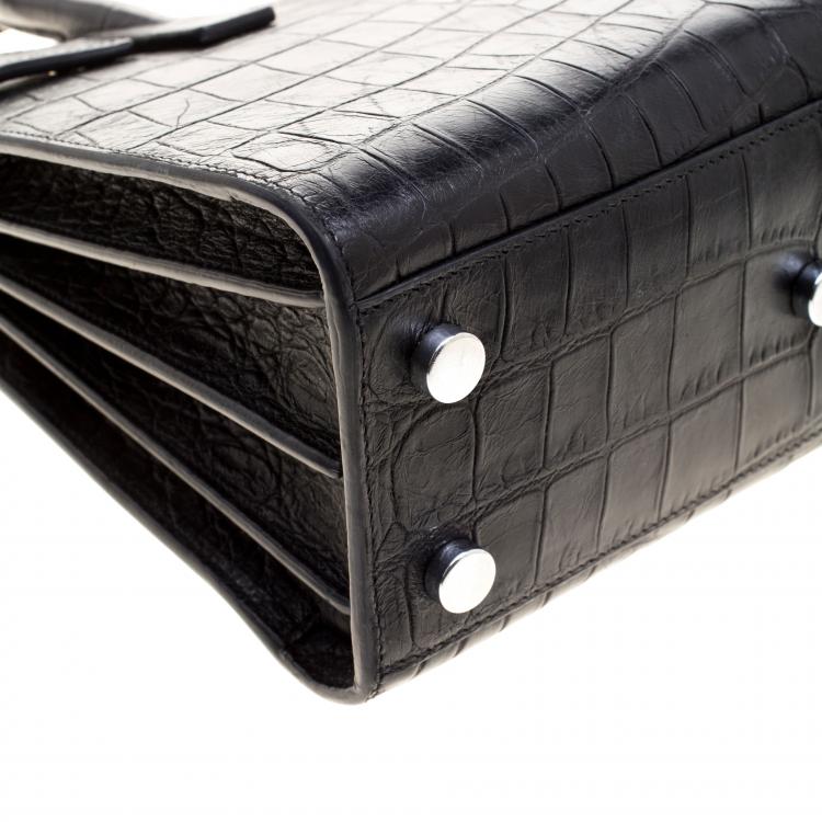 Pre Owned Saint Laurent Black Croc Embossed Leather Nano Classic Sac De Jour Tote