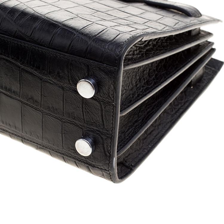 Pre Owned Saint Laurent Black Croc Embossed Leather Nano Classic Sac De Jour Tote