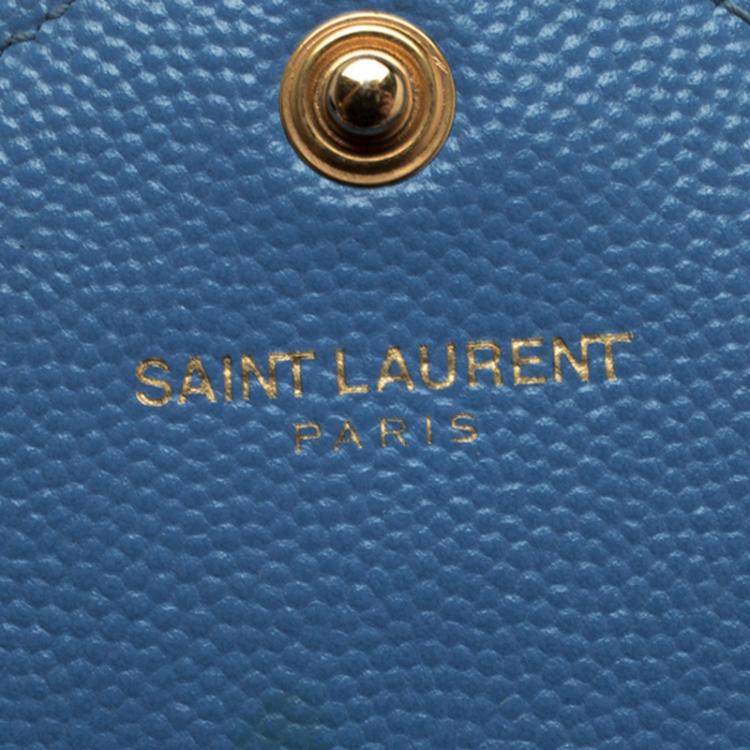 Pre Owned Saint Laurent Blue Matelasse Leather Envelope Chain Clutch