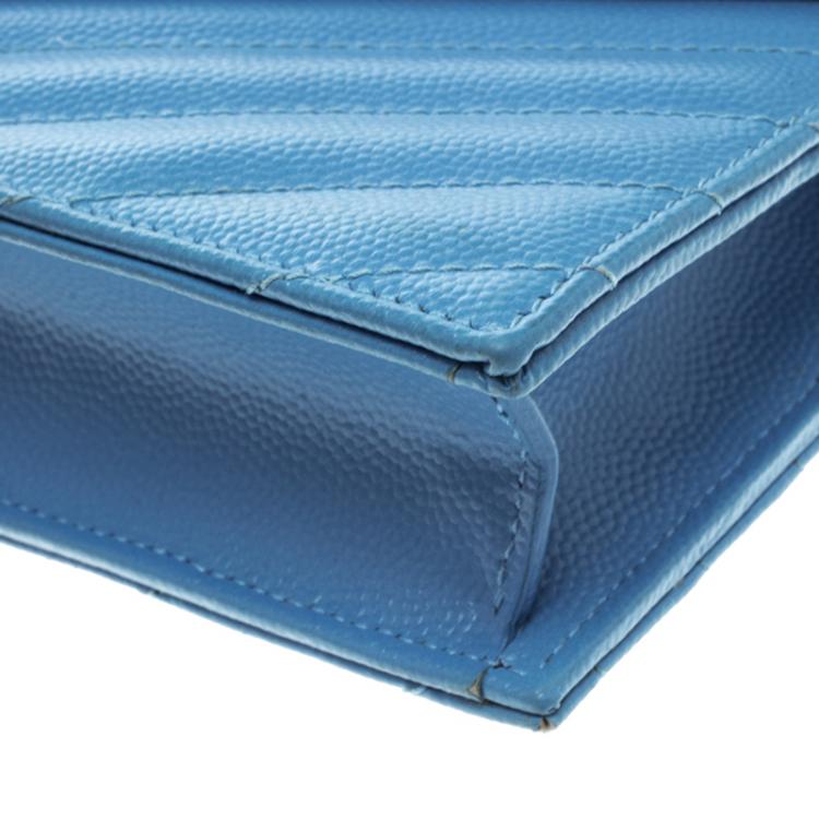 Pre Owned Saint Laurent Blue Matelasse Leather Envelope Chain Clutch