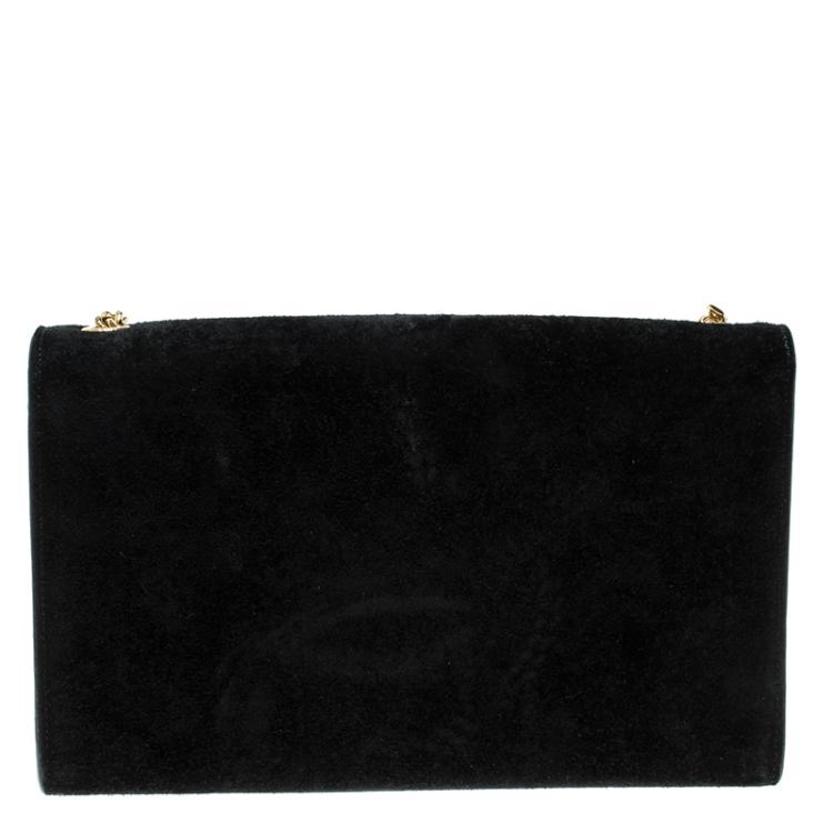 Pre Owned Saint Laurent Black Suede Large Cassandre Tassel Shoulder Bag
