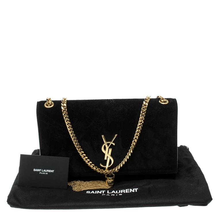 Pre Owned Saint Laurent Black Suede Large Cassandre Tassel Shoulder Bag