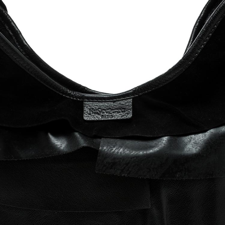 Pre Owned Saint Laurent Black Leather St. Tropez Ruffle Hobo
