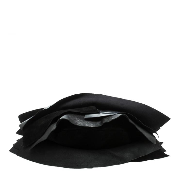 Pre Owned Saint Laurent Black Leather St. Tropez Ruffle Hobo