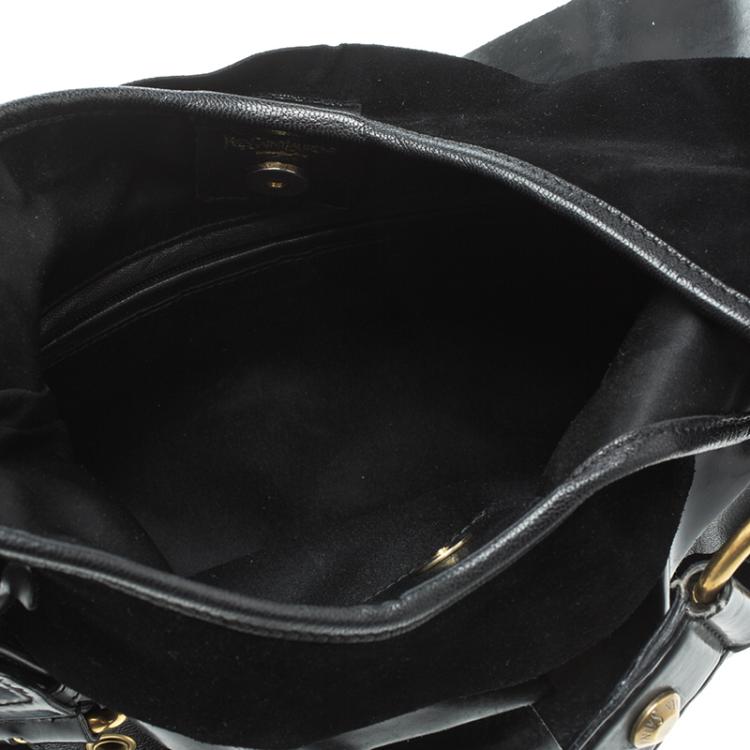 Pre Owned Saint Laurent Black Leather St. Tropez Ruffle Hobo