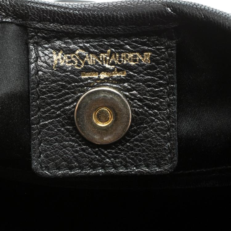Pre Owned Saint Laurent Black Leather St. Tropez Ruffle Hobo